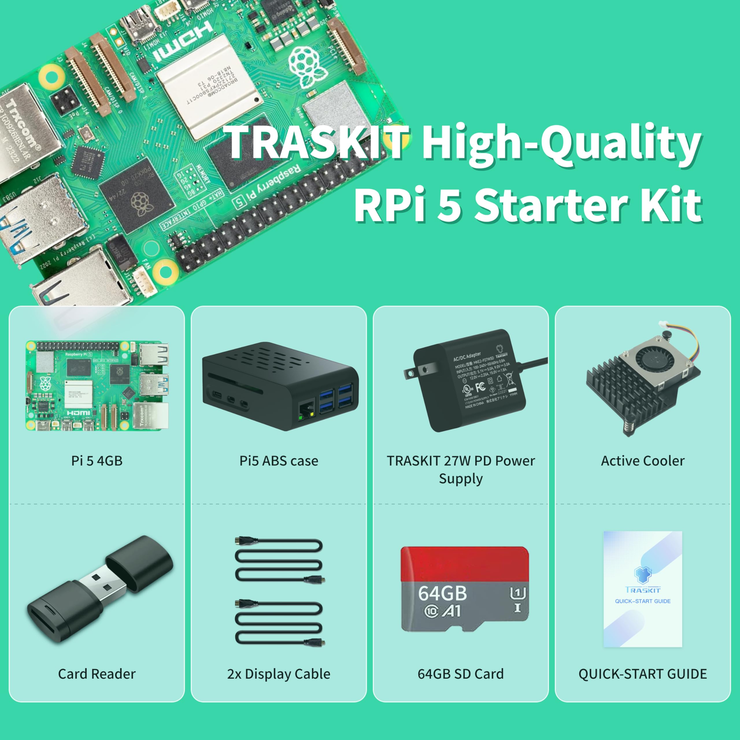 Amazon.com: TRASKIT Starter Kit for Raspberry Pi 5 4GB RAM,Pre