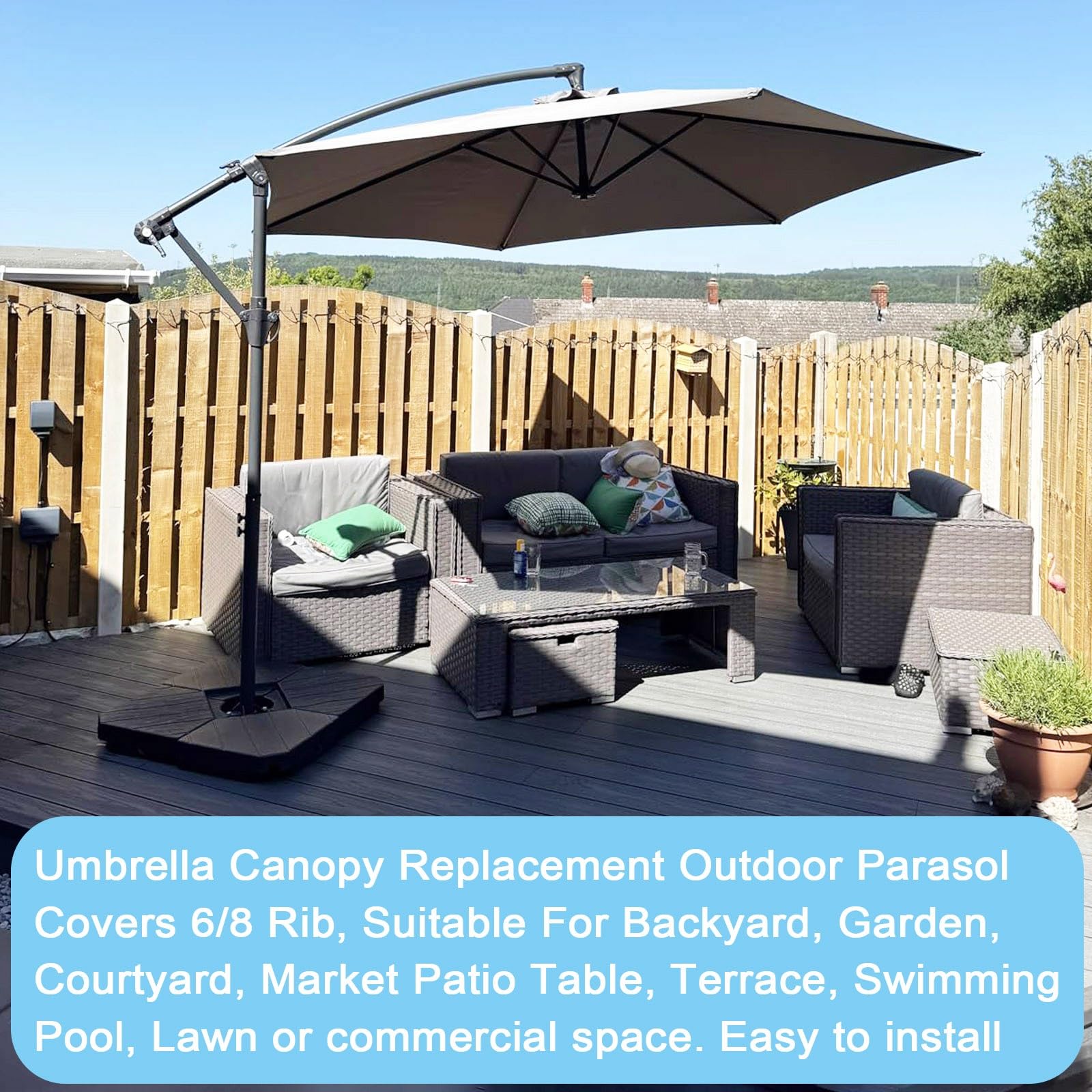 Épaissir Auvent De Remplacement Pour Parasol, 200-400cm Déporté Dessus De Parapluie En Polyester, 6/8 Baleines ProtectionUV Housse De Rechange, Lavable, Pas Facile Décolorer(Off-white,3m-6Ribs)