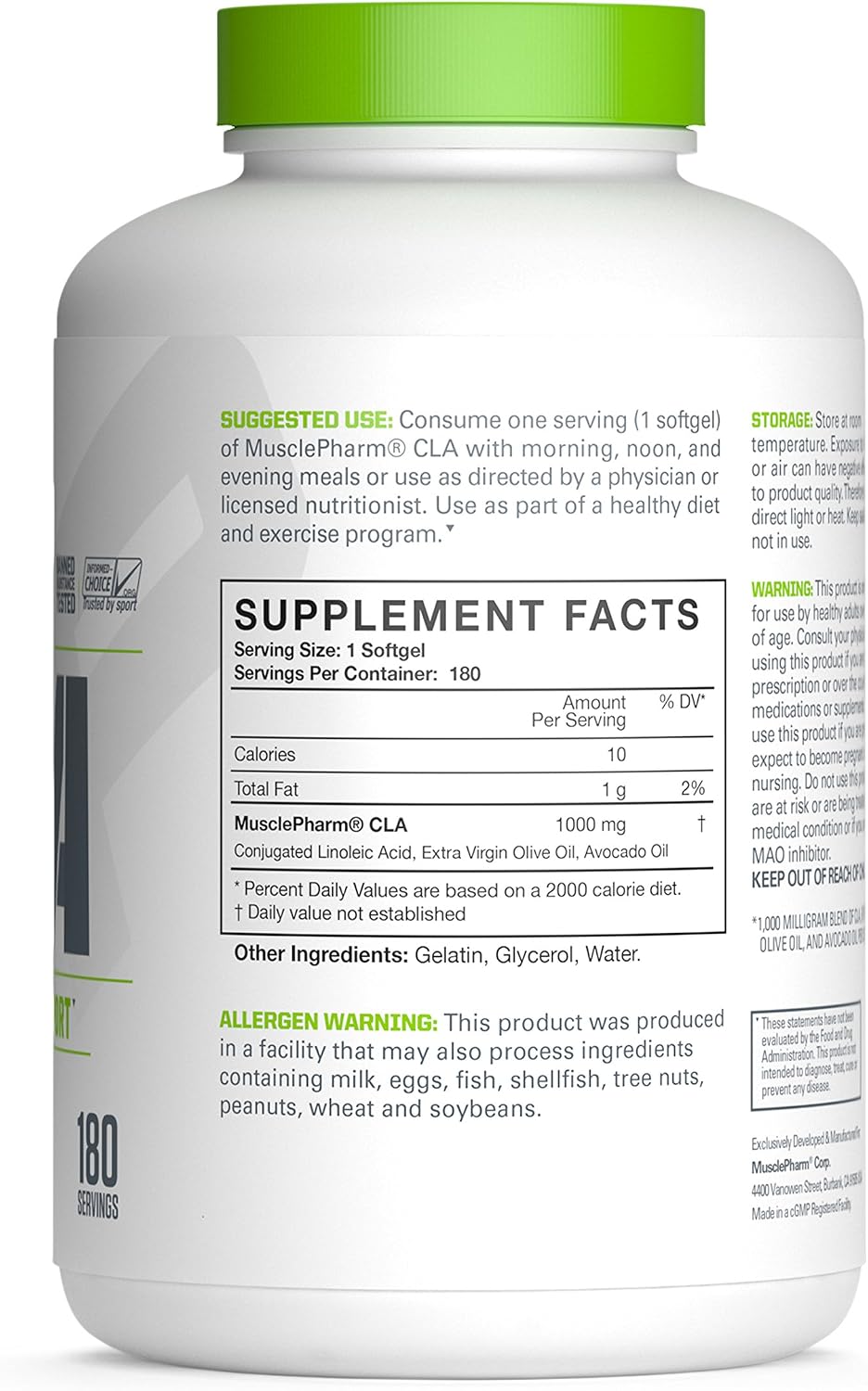 Muscle Pharm Essentials CLA Softgels, 1000mg CLA Blend, 180 Servings, Not Flavored (PH27)