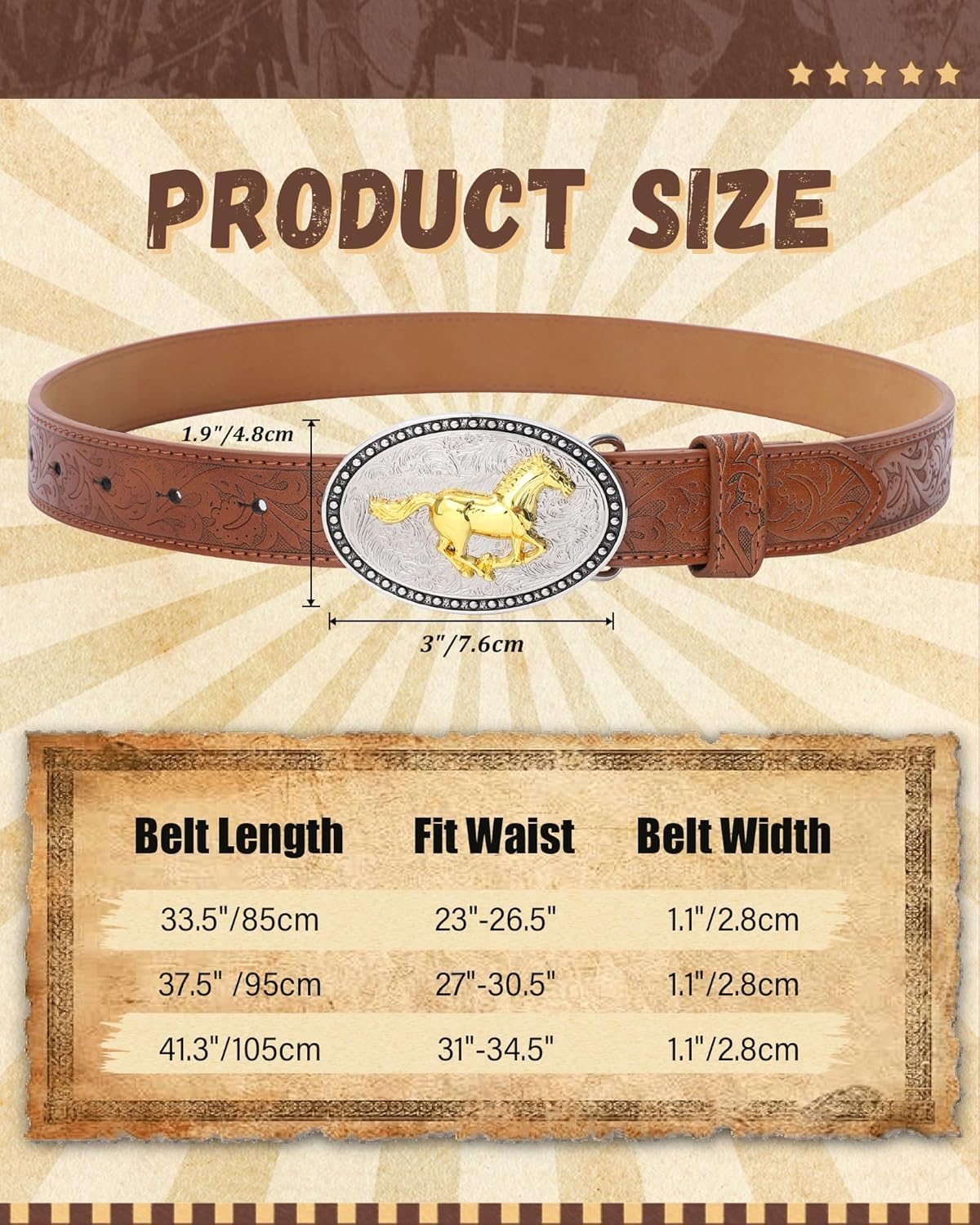 AWAYTR Kids Western Belt for Boys Girls - PU Leather Cowboy Belt Adjustable Toddler to Big Kid Sizes for Jeans - Image 4