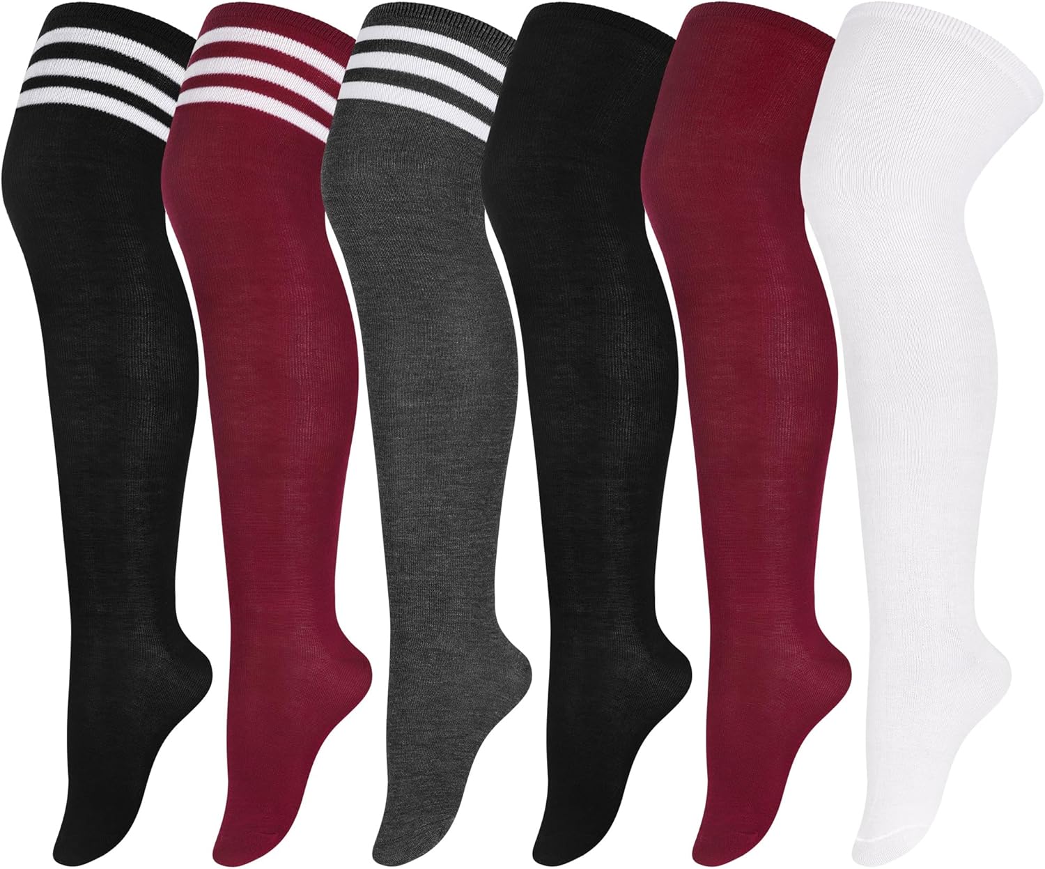 Miniatura 1 de Aneco 6 pares de calcetines por encima de la rodilla de talla grande para mujer, medias altas cálidas para uso diario, L-XXL