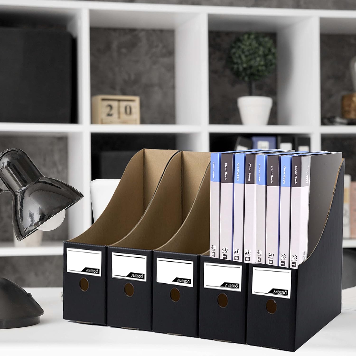 ANSSDO 24 Pack Black Cardboard Magazine Holder Premium Magazine File Holder Magazine Organizer, Magazine Storage Box, Large Volume Magazine File Organizer as Book Bins or Folder Holder for Desk