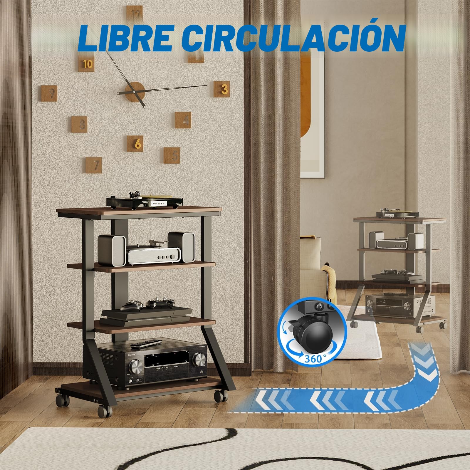 5Rcom Estantes y Soportes de Alta fidelidad, Estante de Audio, Estante de 4 Niveles, estantes de Madera para Tocadiscos, Reproductor de DVD, Unidad de Entretenimiento, Multifuncional, Altura