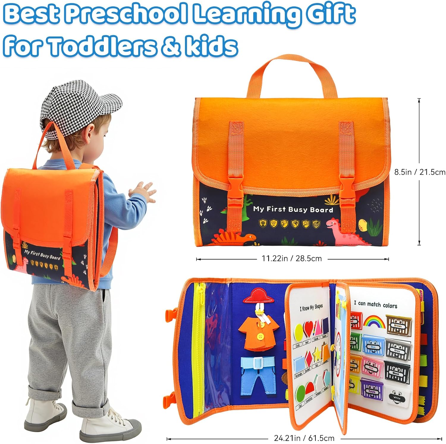 Busy Board Montessori Toys for Toddler,Busy Book - Sensory Preschool Learning Activities Educational Toys with Fine Motor Skills,Gift for Boys Girls,Travel Essentials for Plane Car (Blue)