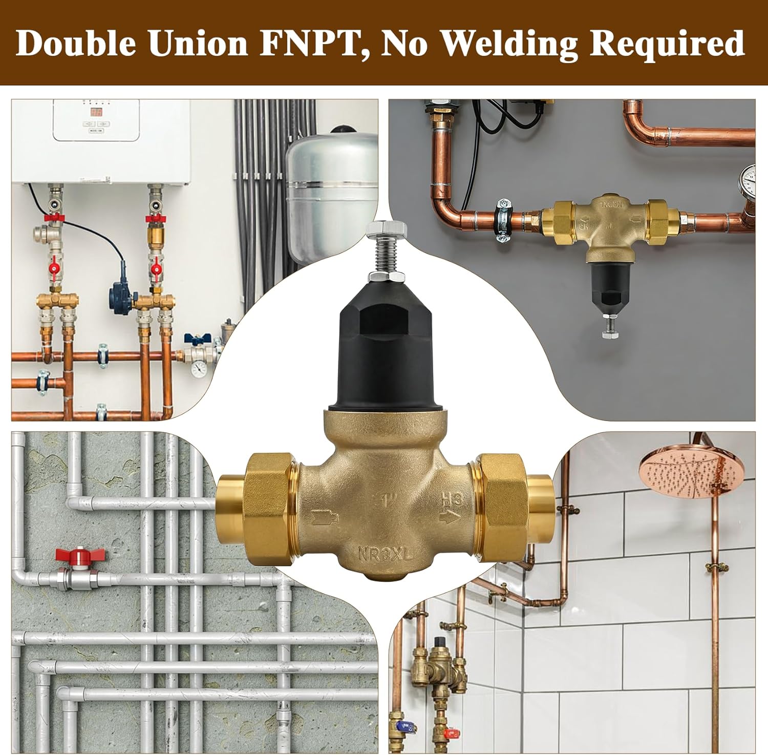1" NR3XLDU Water Pressure Reducing Valve, 1" NR3XL with Double Union FNPT Connection, No Lead Water Pressure Regulator for Home & Commercial Use