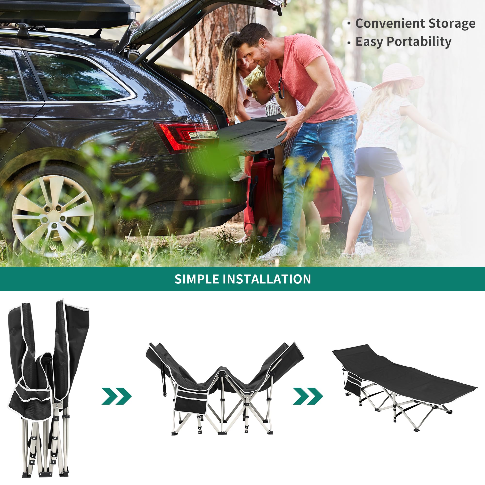 YITAHOME 2PC Feldbett Klappbar für Erwachsene, Campingbett 260 kg Traglast, Starkes Gestell, mit Tragetasche, Schwarz