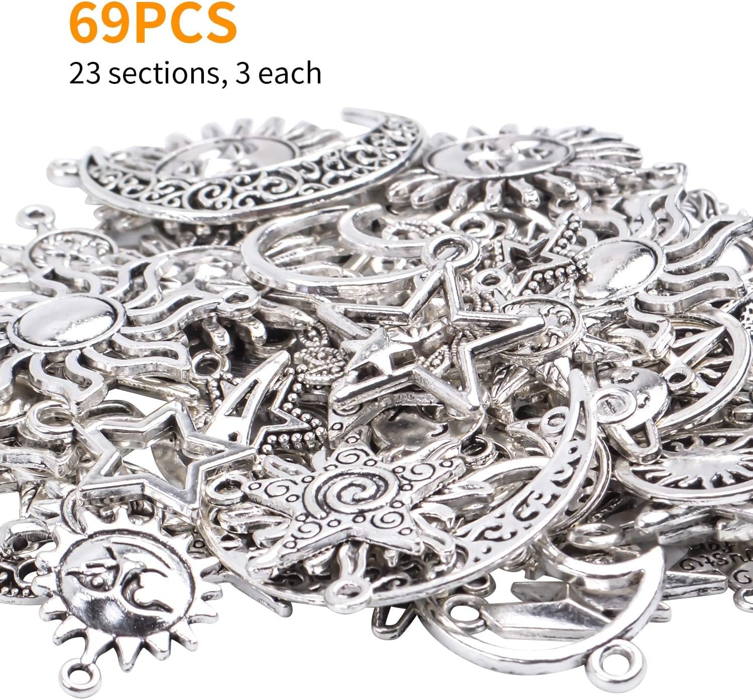 Aylifu 69 Pieces Antique Silver Alloy Moon Star Sun Charms Pendants Celestial Pendants Jewelry Findings for Necklace Bracelet Jewelry Making, 23 Styles - Image 6
