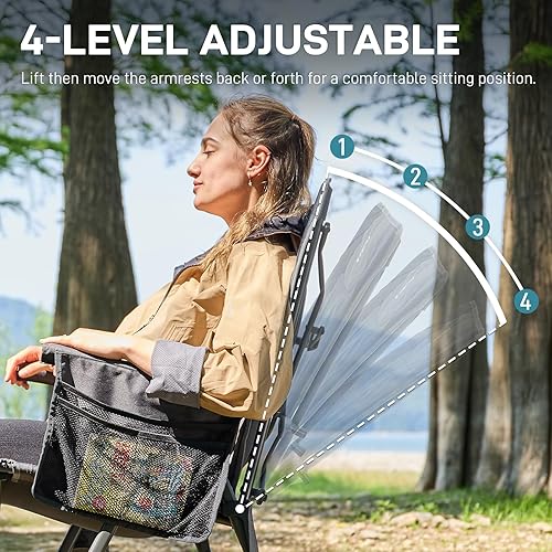 Miniatura 4 de EVER ADVANCED Sillas de campamento reclinables para adultos, ligeras, silla reclinable plegable con respaldo ajustable, sillas de salón de 4