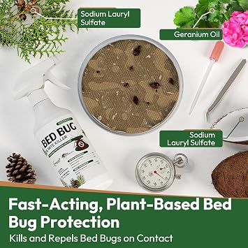 Natural Bed Bug Spray 16oz, Plant-Based Bedbug & Dust Mite Repellent, Safe for Family & Pets, Fast-Acting Treatment Kills Bed Bugs, Mites & Eggs