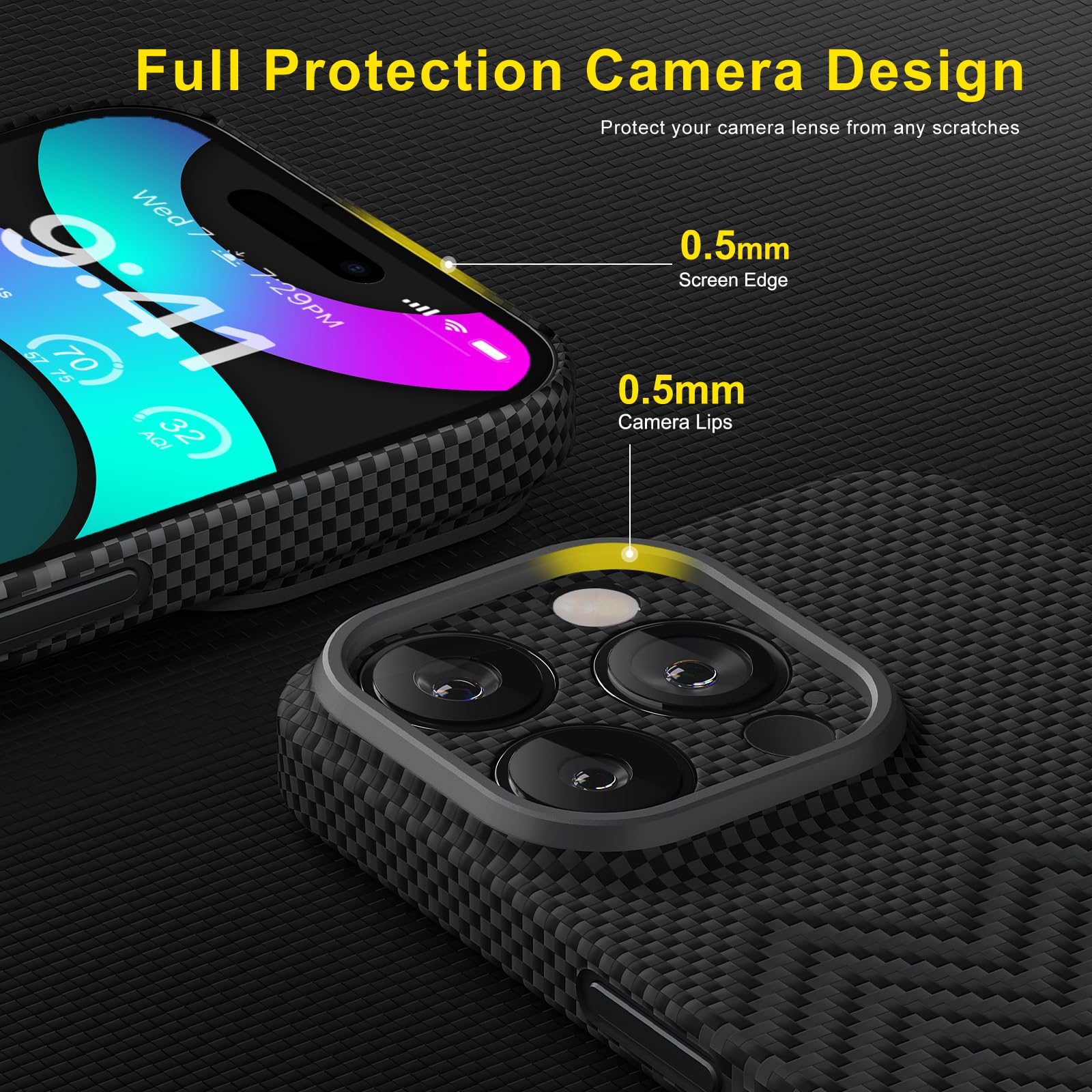 memumi Aramid Fiber iPhone 16 Pro Case Wavy Black, 1500D Aramid Fiber, 0.5mm Slim Fit, Military Grade Protection, Shock-Absorbent - Image 4