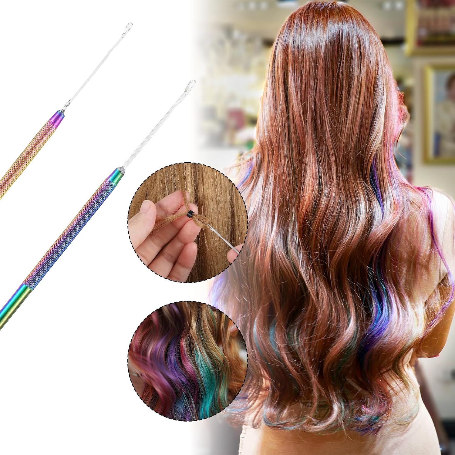 2 Pcs Hair Tinsel Tool, Hair Extensions Loop Needle Pulling Hook Tool, Micro Needle Threader Wire Pulling Loop Hook Tools for Silicone MicroLink Beads Rings and Feathers Extensions