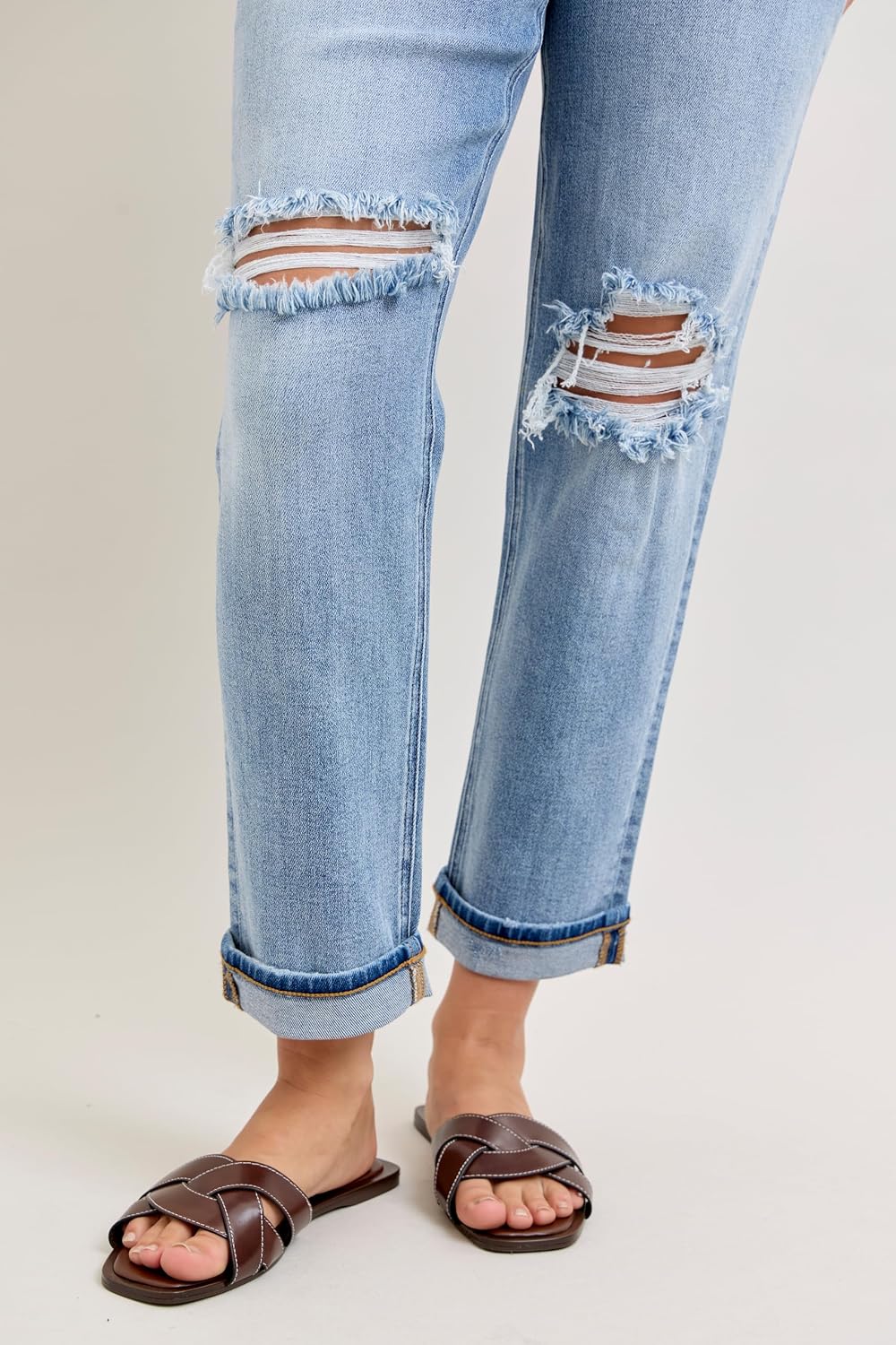 Judy Blue Womens Jeans - Mid Rise Boyfriend with Destroy & Cuff
