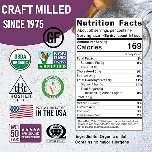 Miniatura 2 de Great River Milling Mijo orgánico con cáscara Grano antiguo de grano entero Sin gluten y superalimento de alto contenido de fibra Sin OMG