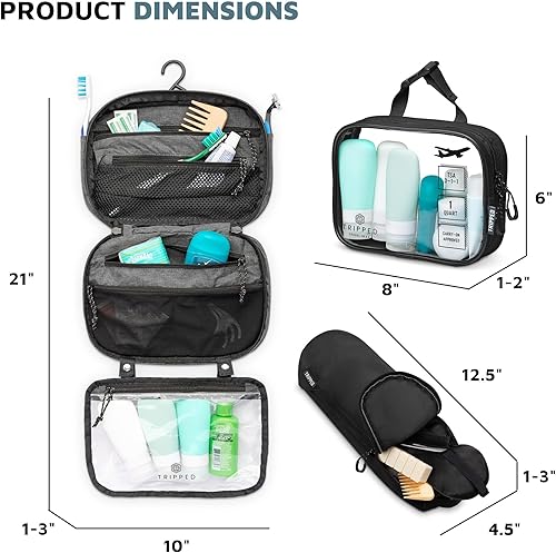 Vista 29 de Set de Neceser de Viaje: Bolsa de Aseo Colgante de Viaje + Bolsa de Líquidos Cosméticos TSA 311 + Bolsa Organizadora de Accesorios Ultraligera