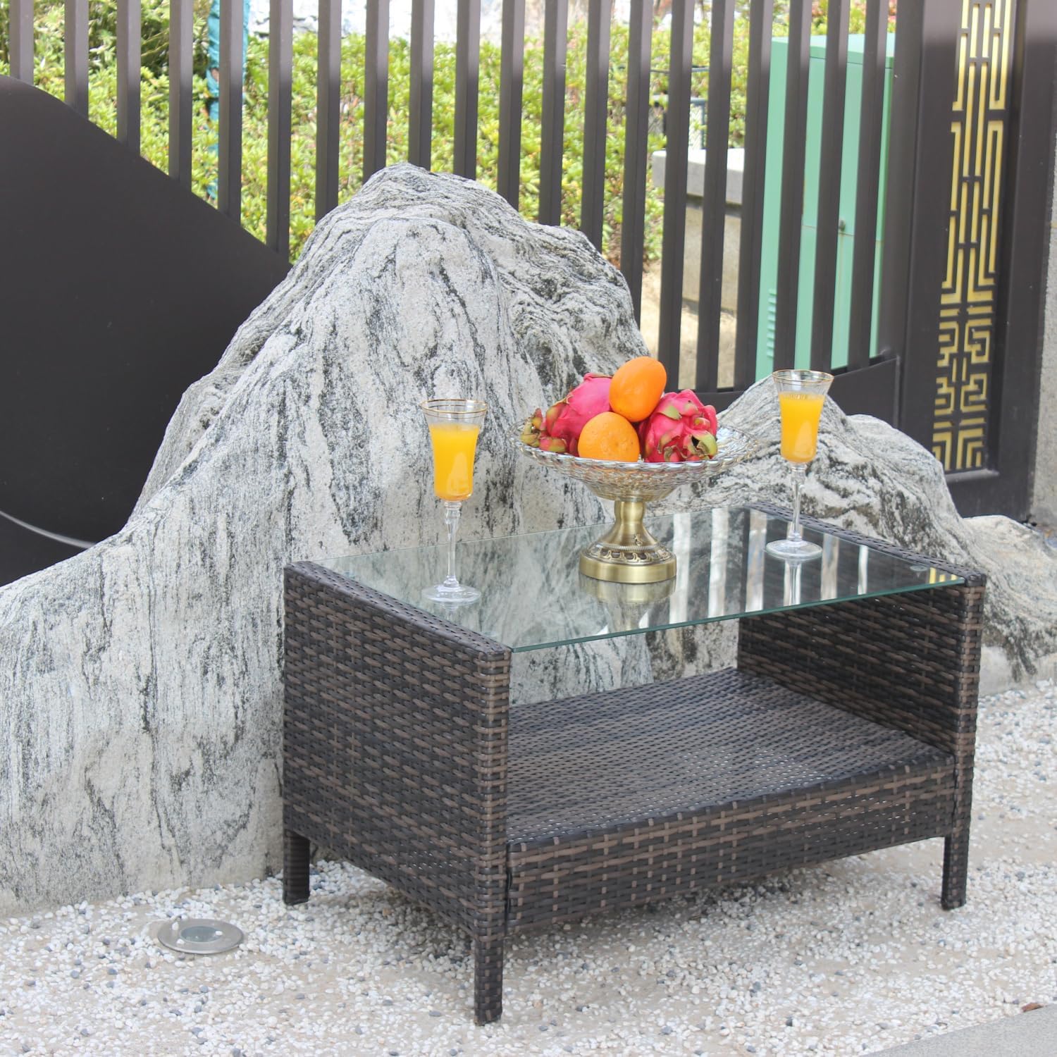 Outdoor Patio Furniture Coffee Table with Clear Tempered Glass