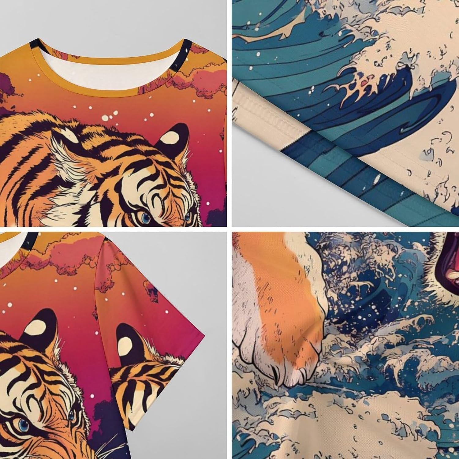 Tiger Waves Japanese Sun Nightgowns for Women Short Sleeve Sleep Dress Casual Sleepshirt Night Gowns Pajamas