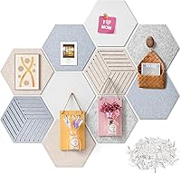 Fwpelt 12x10 Inch Hexagon Cork Bulletin Board Tiles, 10-Pack Adhesive Sticky Pin Boards with 30 Pushpins for Office Wall Decor