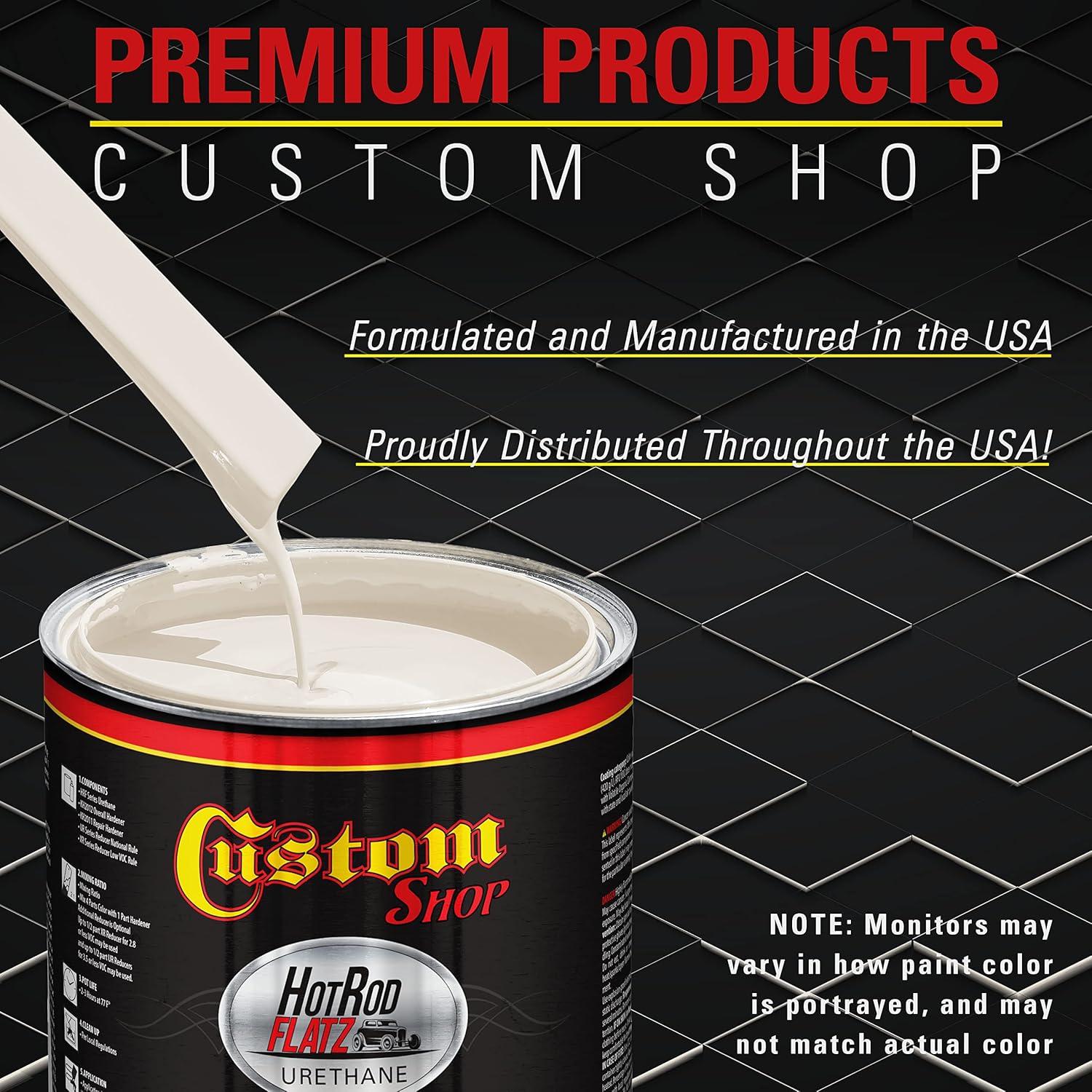 Custom Shop - Wimbledon White - Hot Rod Flatz Flat Matte Satin Urethane Auto Paint - Complete Quart Paint Kit - Professional Low Sheen Automotive, Car Truck Coating, 4:1 Mix Ratio