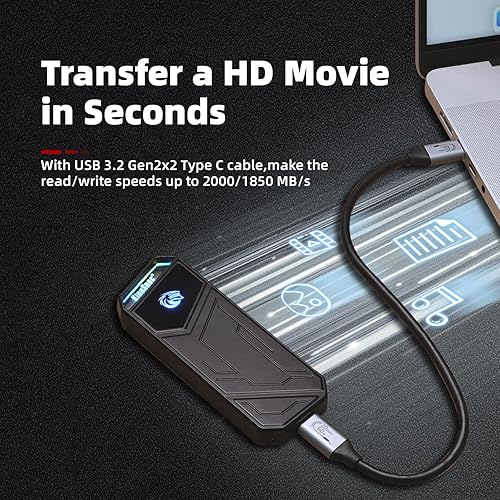 Miniatura 2 de KingSpec Z5 SSD externo portátil de 1 TB con luz RGB - hasta 2100 MBs, funda de aleación de zinc, interfaz USB 3.2 Gen2x2, discos duros de estado