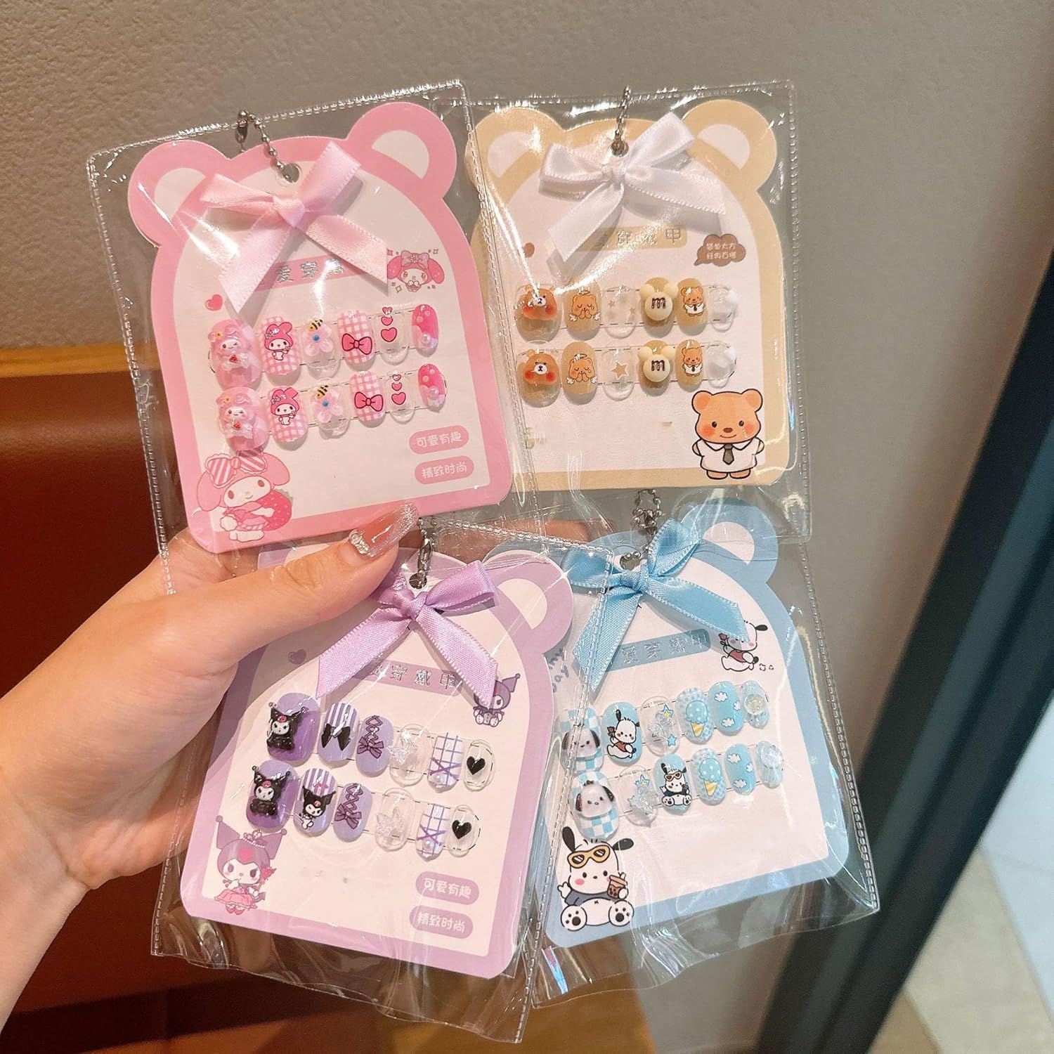 DORMITORRY Resin Fake Nails for Kids, Press-On Mini Nails with Cute Relief Design, Safe Pre-Glued Artificial Nails for Girls, Easy to Apply & Remove, Ideal for Parties, 12 Pcs – Multi Design & Color.