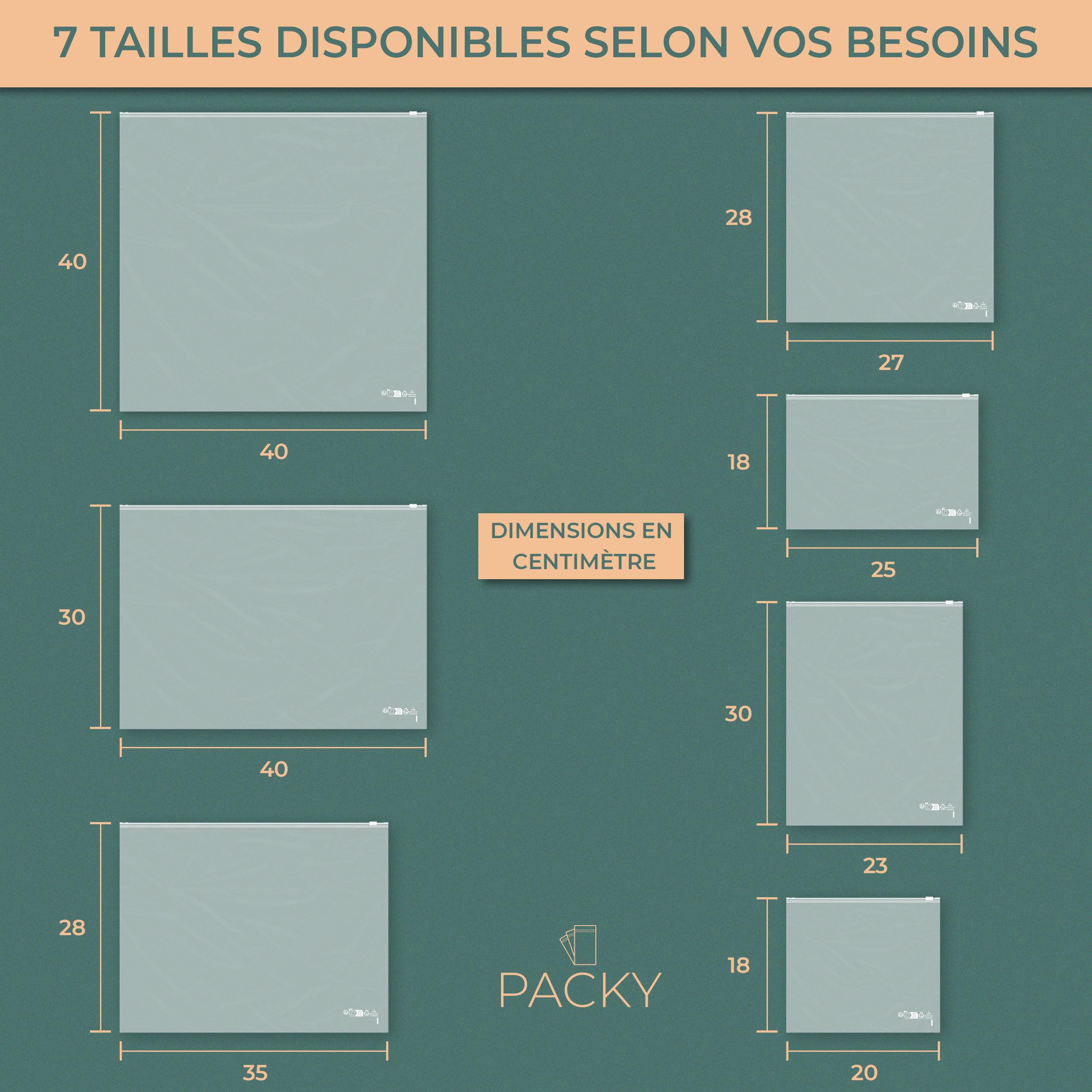 PACKY - Sacs Congelation 35x28 cm 250 Pieces - Sachet Alimentaire Zip Curseur - Conservation Fraicheur