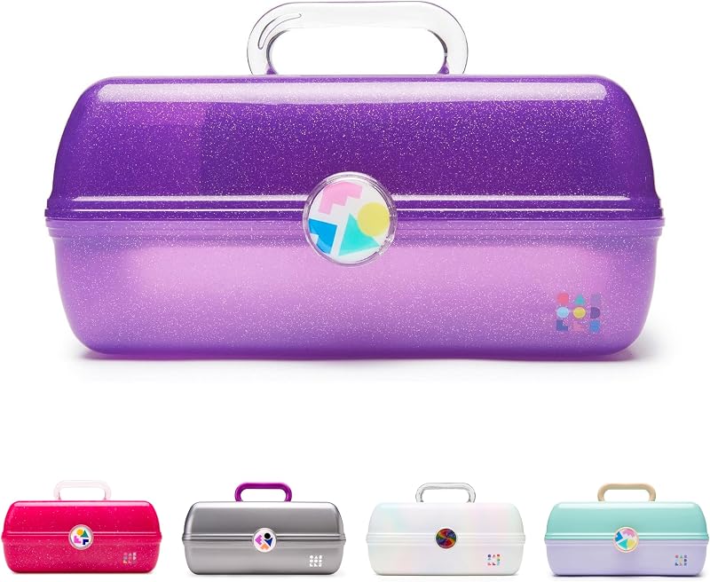 Caboodles On-The-Go Girl Estojo Organizador de Maquiagem, Purple Sparkle, Roxo, com Espelho e Bandeja Removível