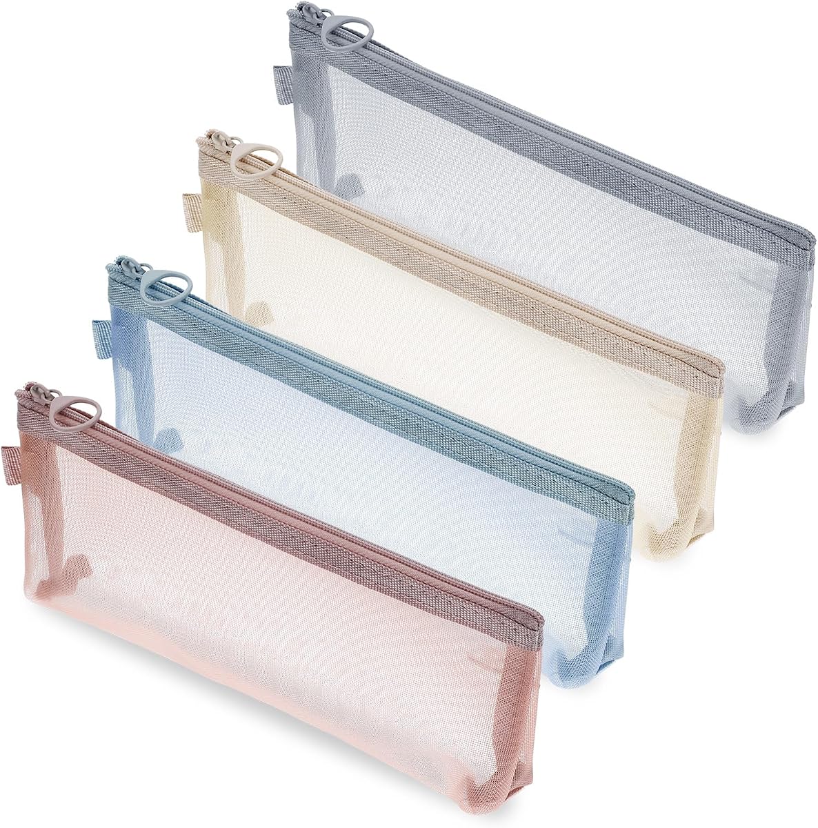 4 Pcs Mesh Makeup Brush Bag, Nylon Mesh Zipper Bags Small Makeup Brush Pouch with Zipper Portable Clear Meshs Makeups Bags Zippers Pouch Cosmetic Bag for Home Office Travel Accessories Organizer