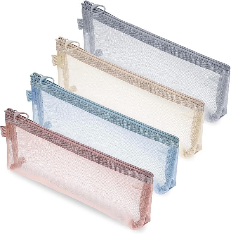 4 Pcs Mesh Makeup Brush Bag, Nylon Mesh Zipper Bags Small Makeup Brush Pouch with Zipper Portable Clear Meshs Makeups Bags Zippers Pouch Cosmetic Bag for Home Office Travel Accessories Organizer