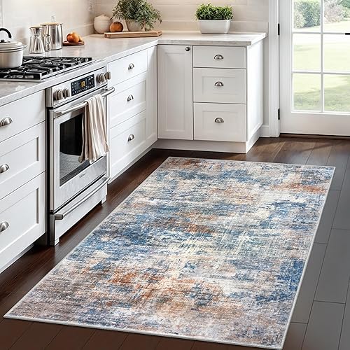 Miniatura 415 de IOHOUZE Alfombra pequeña abstracta de 2 x 3 pies, alfombra de entrada lavable para entrada interior, alfombras con respaldo de goma, alfombra gris