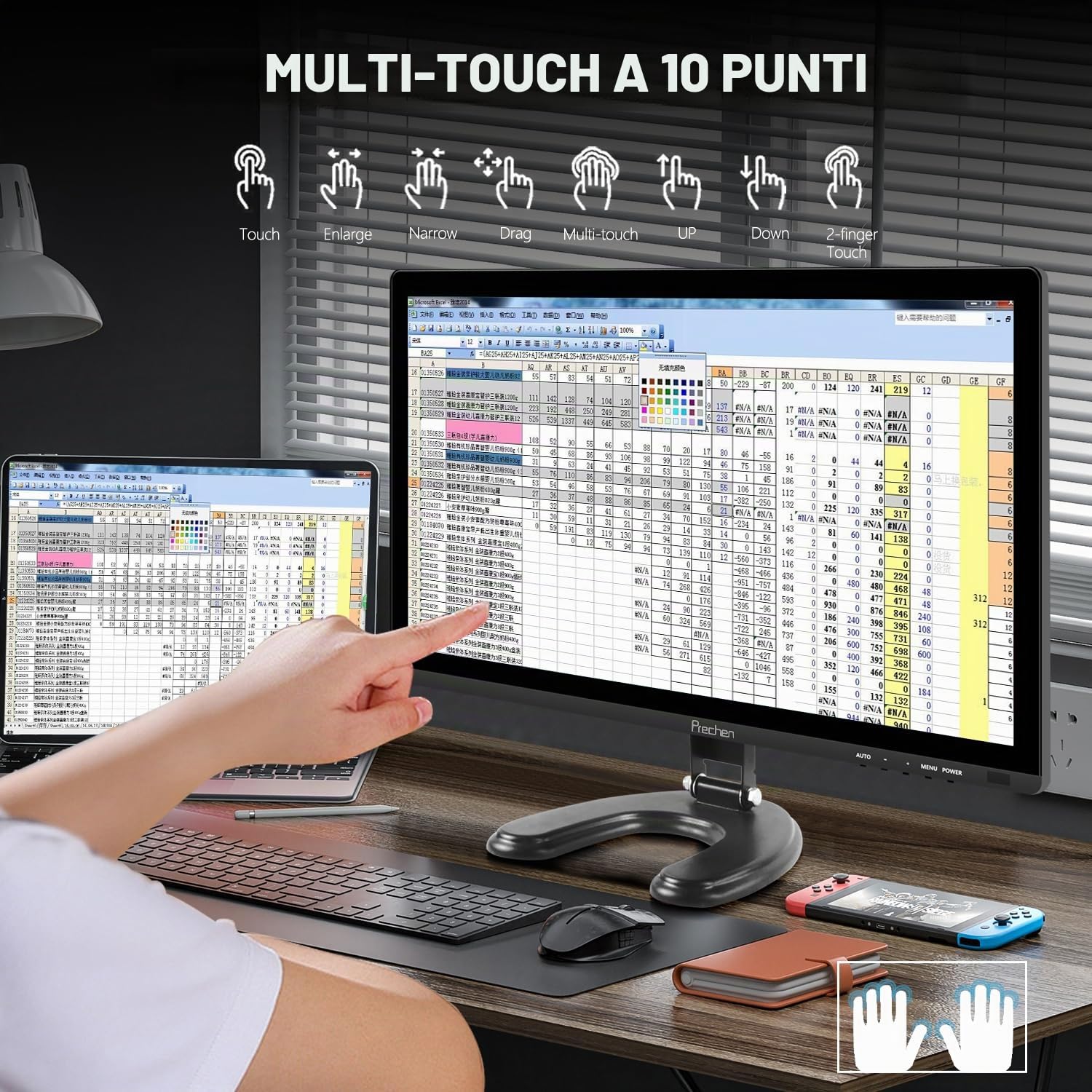 23,8 Pollici Monitor PC Touchscreen, IPS FHD 1080P con HDMI, VGA e USB | Schermo con Altoparlanti Integrati, 75Hz, VESA, Monitor Touch per Gaming e Ufficio