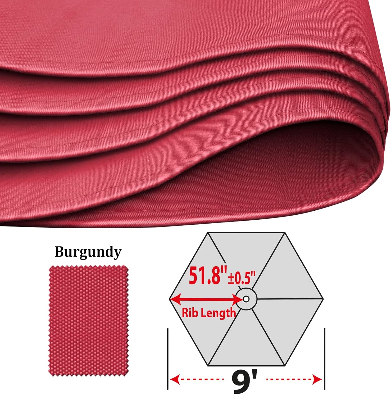 Umbrella Cover Canopy 9ft 6 Rib Patio Replacement Top Outdoor-burgundy