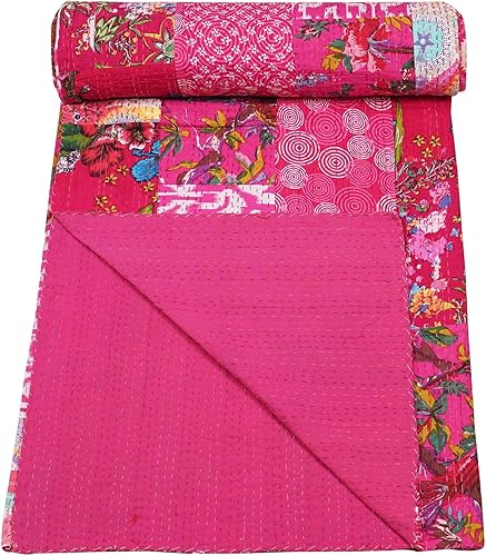 Vista 55 de Marubhumi Edredón tradicional indio de algodón puro, estampado de cachemira, colcha Kantha multicolor (multicolor-22, individual (60 x 90 pulgadas)