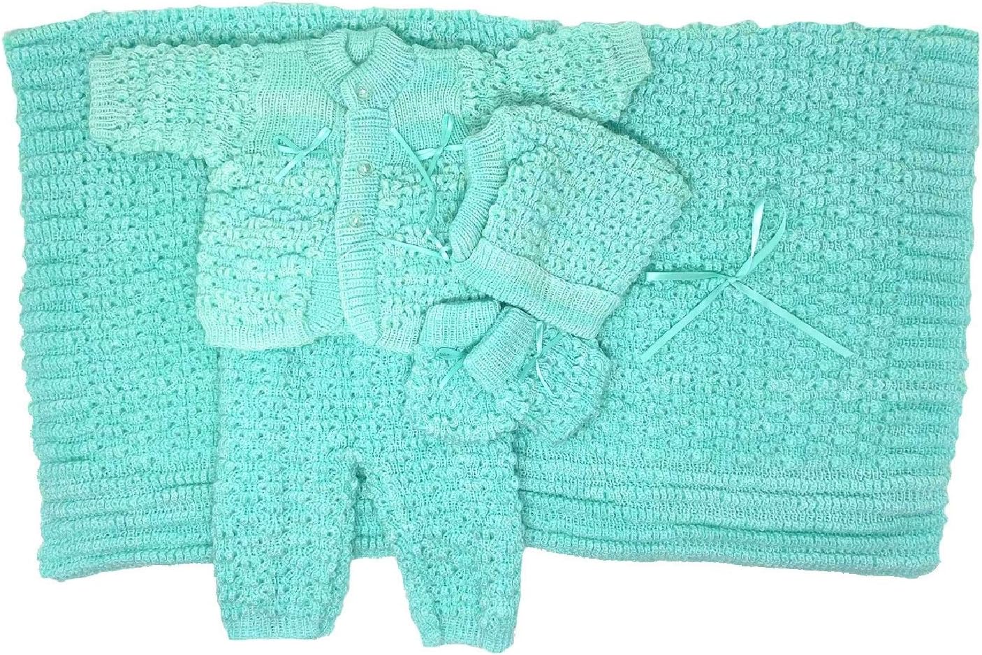 I&S Newborn Infant Baby 5 Pieces Knit Crochet Set Warm Winter Fashionable Layette Set Comfort Girls Boys Unisex