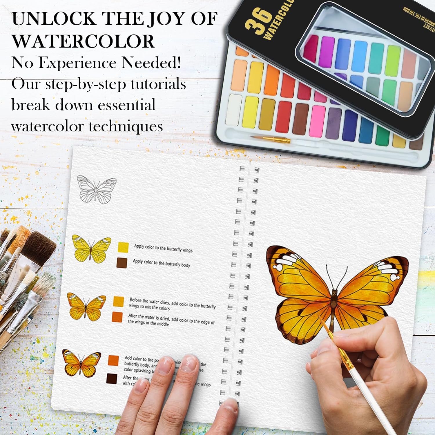 5Pcs Watercolor Workbook with 36 Paint Colors, Water Coloring Book for Adult with 60 Patterns, Beginner-Friendly Watercolor Workbooks for Beginners with 36 Paint Colors, Stress - Relieving Gift