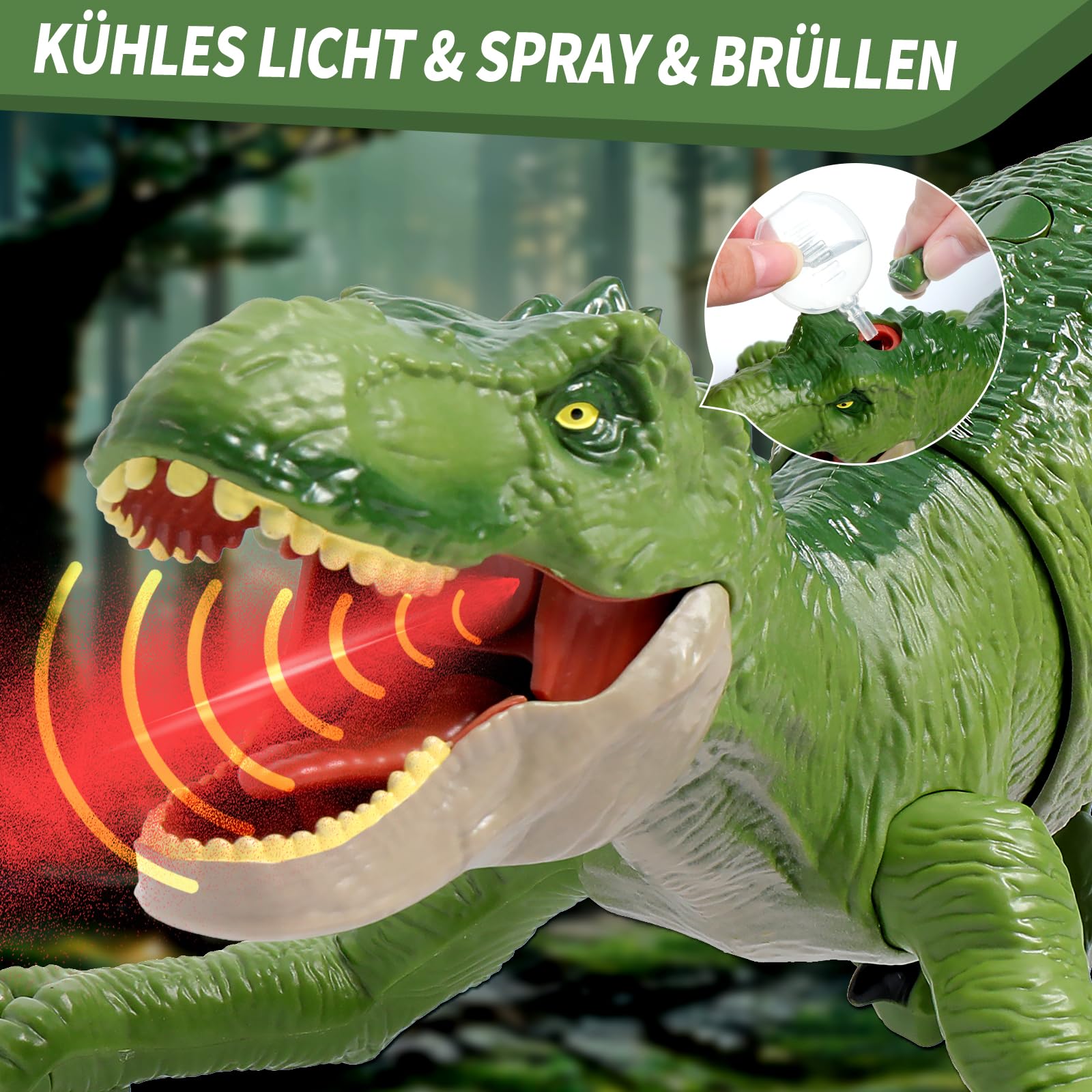 Sunrad Kinder Ferngesteuertes Dinosaurier Spielzeug,Elektronik T-Rex Dino Spielzeug mit Sprühen, Lichtern und Brüllen, Gehen, Dinosaurier Spielzeug für Jungen Mädchen ab 3 4 5 6 7 8 Jahre Geschenk