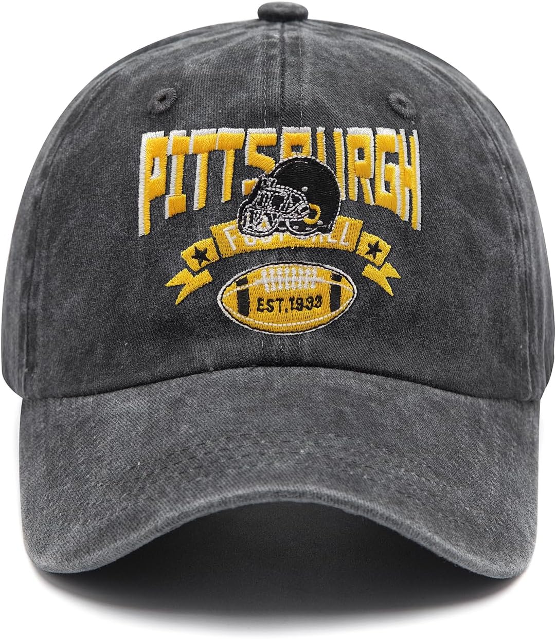 Embroidered City Vintage Washed Denim Football Hats for Men Women, Unisex Adjustable Cotton Fans Baseball Cap