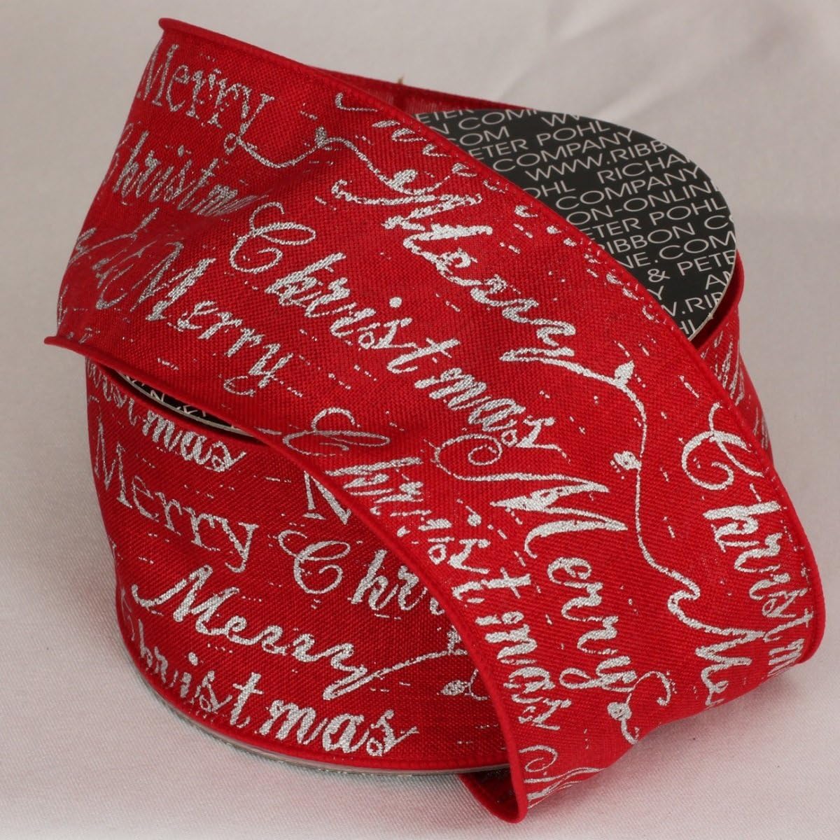Red and Silver Merry Christmas Scripted Wired Ribbon 3" x 20 Yards