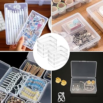 Ezranova 5 Pieces Storage Boxes with Lid,Rectangular Empty Mini Clear Plastic Organizer Storage Box Containers with Hinged Lids for Small Items Beads and Craft Items