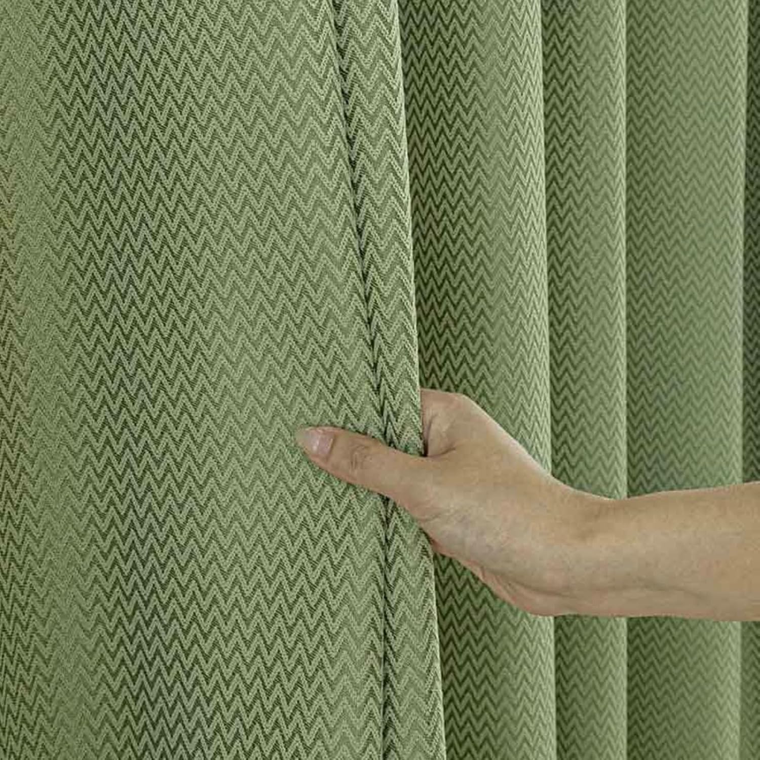 Daesar Window Curtains Blackout 2 Panels Set, Polyester Rod Pocket Darkening Curtains 42" W x 63" H Drapes Jacquard Solid Color Wave Striped Green Blackout Curtains for Bedroom Living Room
