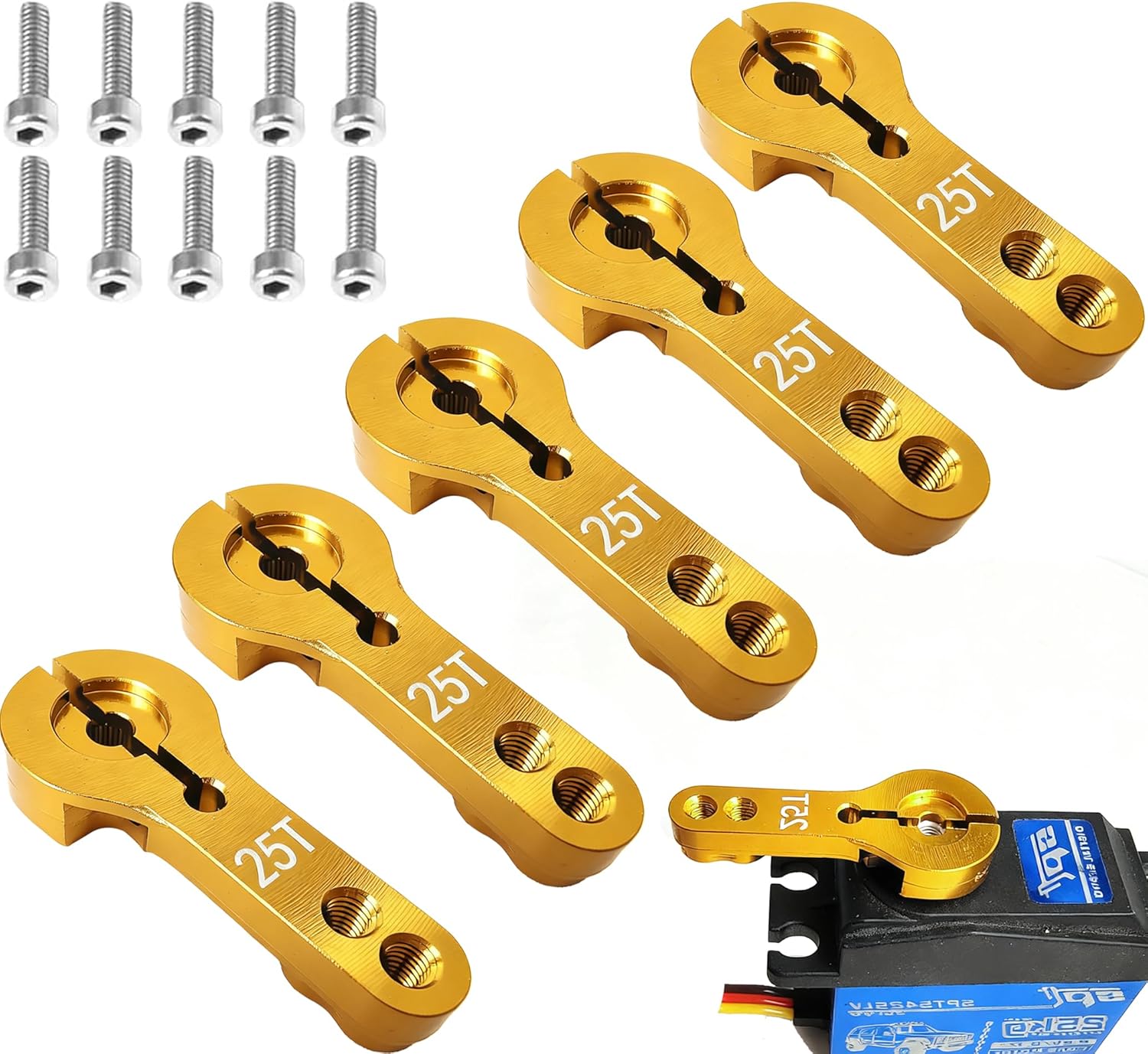 5Pcs Servo Arms 25T Aluminum Servo Horn M3 Threads Steering Arms Dual Clamping for Futaba Savox Power HD 1/8 1/10 1/12 Traxxas ARRMA HSP RC Car Truck Buggy Drift Crawler Drone
