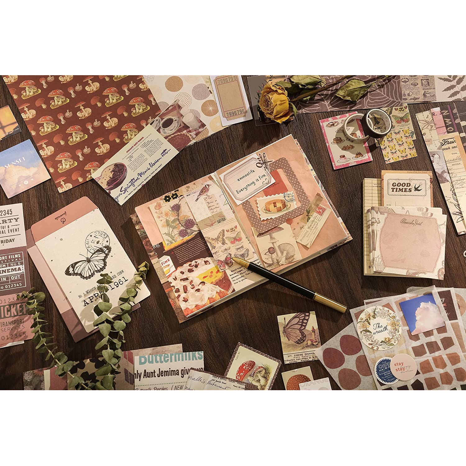 Kit Scrapbook Vintage 346 Pezzi - Carta Decorativa, Adesivi, Taccuino A6, Regalo Fai Da Te Rosa