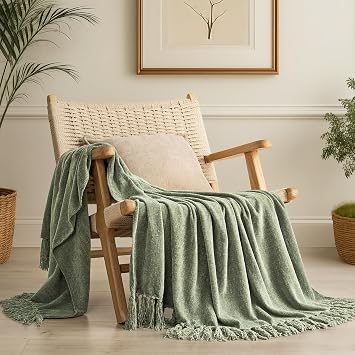 EverGrace Chenille Knit Throw Blanket for Couch, 50"x60", Sage Green