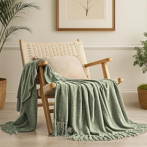 EverGrace Soft Chenille Throw Blanket for Couch, Cozy Plush Fuzzy