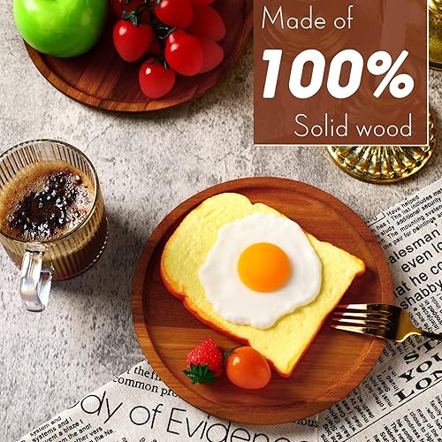 Miniatura 4 de Rtteri 12 platos redondos de acacia, bandeja de madera redonda de madera para sándwich, aperitivos, postres, ensalada de frutas, fácil limpieza,