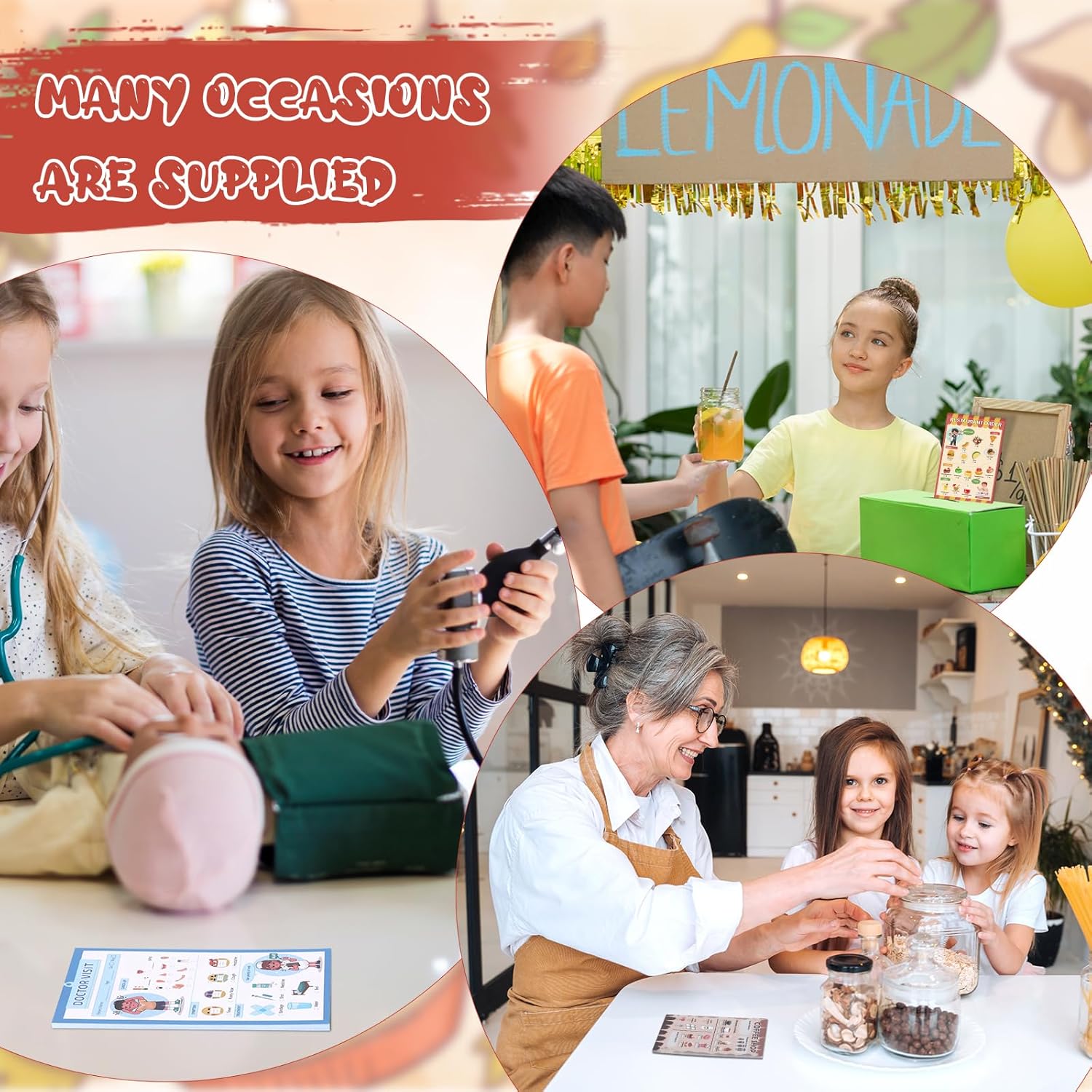 Kids Pretend Play Notepads 4X6 In Pretend Play Notebooks Playtime Notepads Variety Role Play Game Accessories Pages Each for Kids Toddlers 3-5(3,Colored)