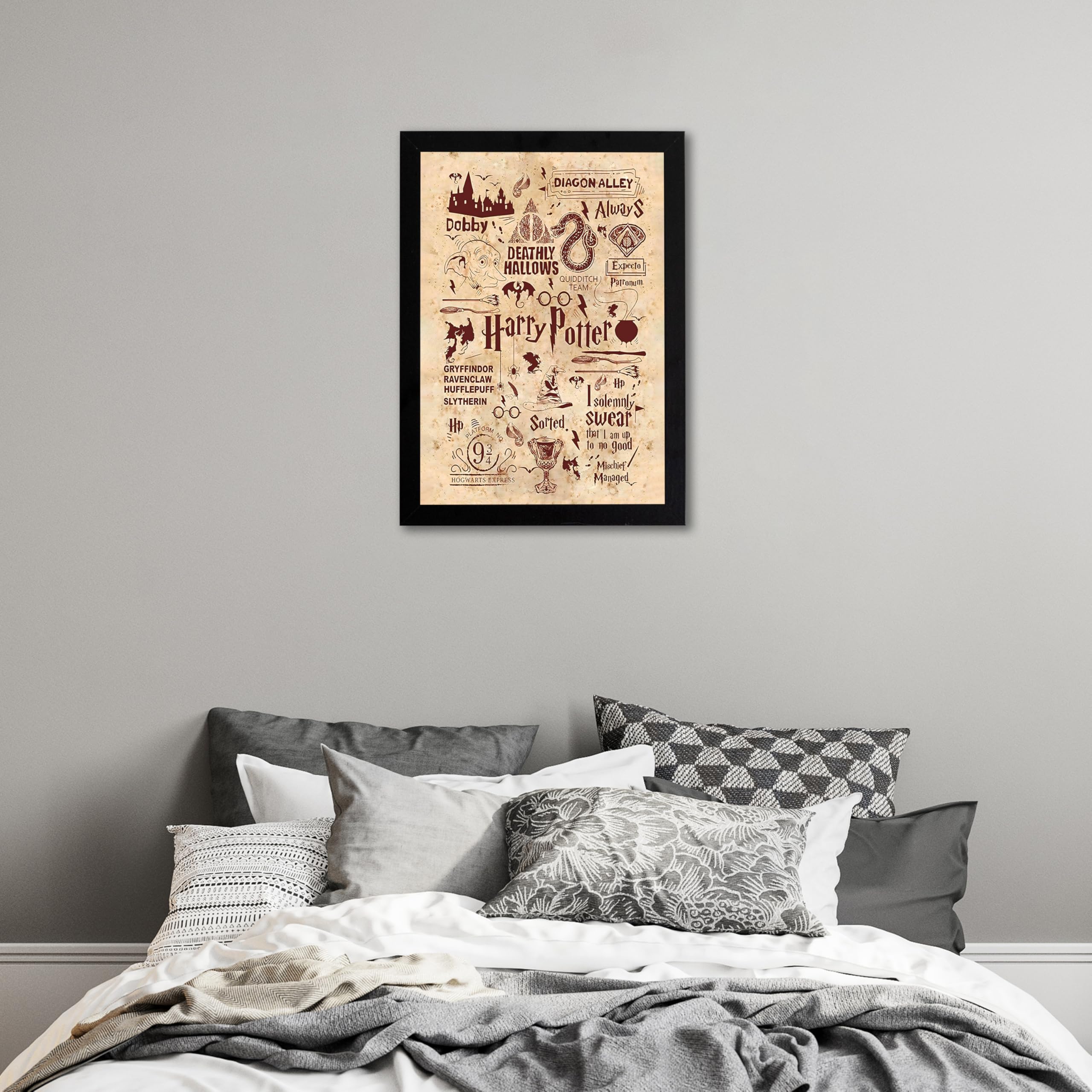 MODERN GALLERY MART Harry Potter Poster with Frame - A4 Size (8.3 x 11.7 inch) | Hogwarts Wall Art for Bedroom, Office, or Dorm | Great Gift for Fans (Harry Potter Design)