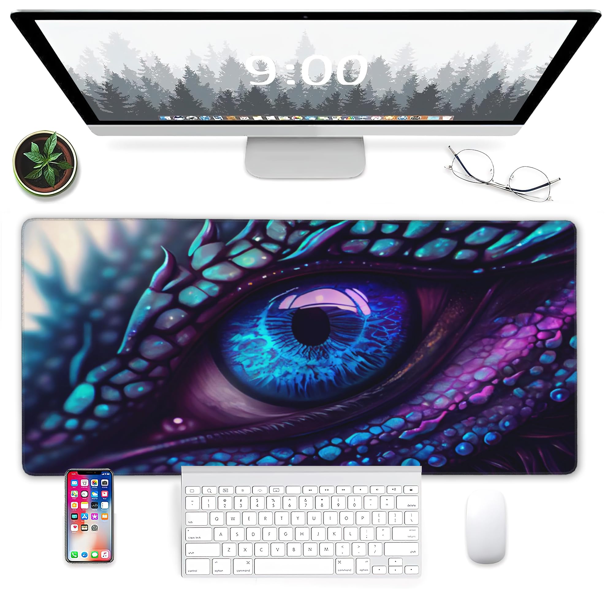 Amazon.co.jp：デスクマット 青と紫 ファンタジー ドラゴンアイ 拡張