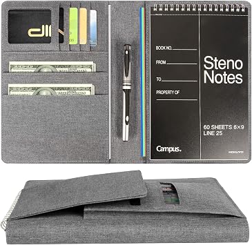 Journal Cover for Rocketbook Flip | 6"x9" Steno Pad Holder & Top Spiral Notebook Cover | Waterproof Folio with Pen Loop & File Pocket for A5, Executive Size Notebooks Gray