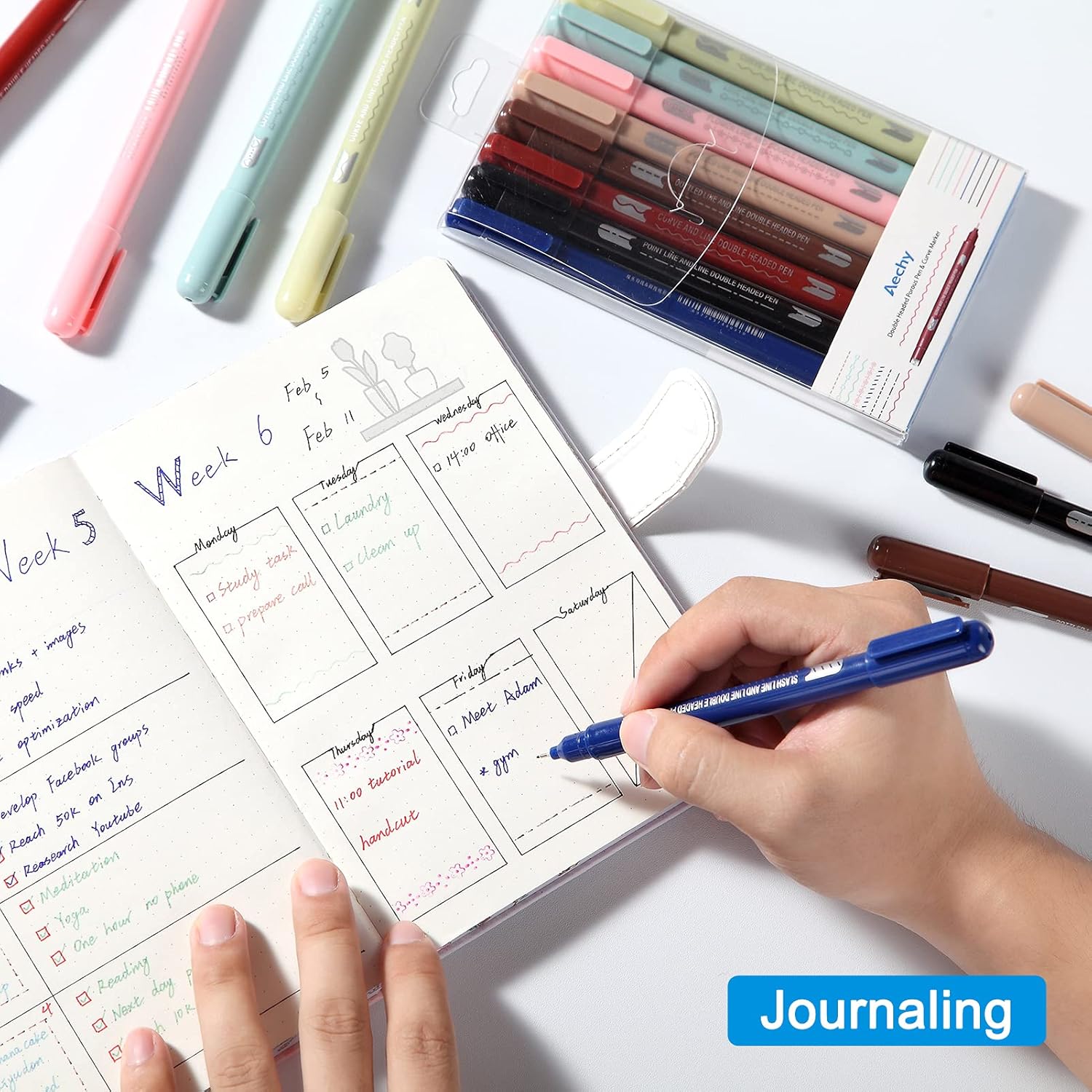 AECHY Colored Curve Pens, Dual Tip Pens with 6 Different Curve Shapes & 8 Colors Fine Tips, Journal Planner Pens For Writing Journaling Note Taking Drawing Scrapbook Art Office School Supplies : Arts, Crafts & Sewing