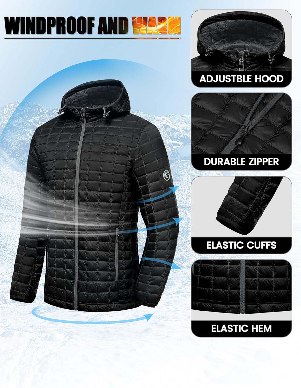 Little Donkey Andy Puffer Jacket Men - Winter Coat with Hood Lightweight Jackets Waterproof with Recycled Insulation Outdoor - Image 5